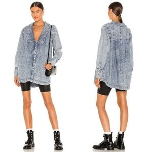 Free People Light Blue Button Down Shirt